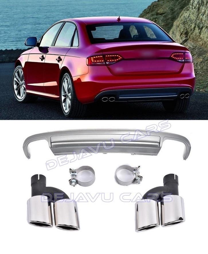 S4 Look Diffuser + Uitlaat sierstukken voor Audi A4 B8, Auto diversen, Tuning en Styling, Ophalen of Verzenden