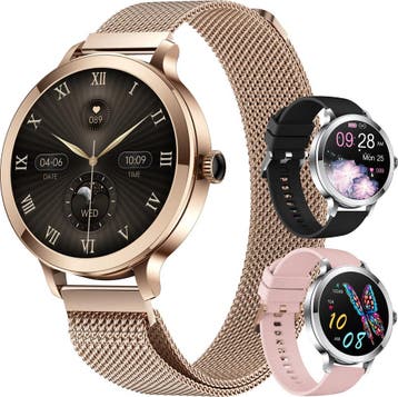 Golden Sound AMOLED Smartwatch Dames - 3 extra bandjes -, Handtassen en Accessoires, Smartwatches, Verzenden, Zo goed als nieuw
