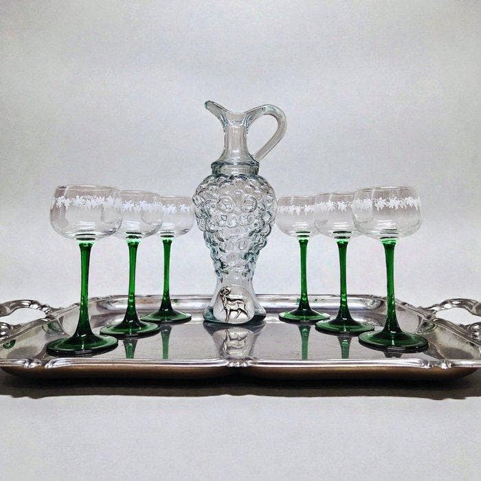 Drankservies (7) - Kristal, Glas - Likeurservice, Antiek en Kunst, Antiek | Meubels | Tafels