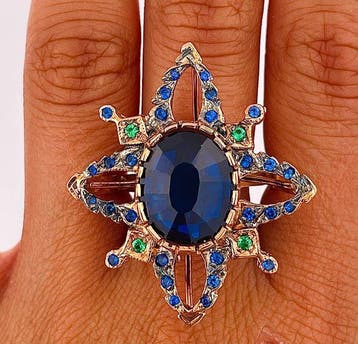 Zonder minimumprijs - Ring - 9 kt. Roségoud, Zilver Saffier