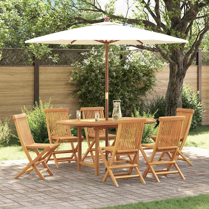 vidaXL Tuin Eettafel Set 7 pcs Bruin Massief Teakhout, Jardin & Terrasse, Tables de jardin, Envoi