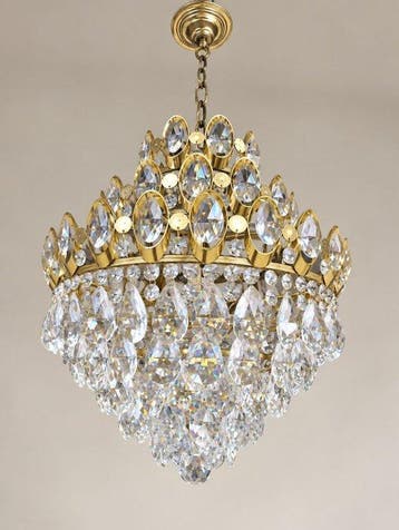 Kroonluchter - Verguld messing - Antieke kristallen lamp