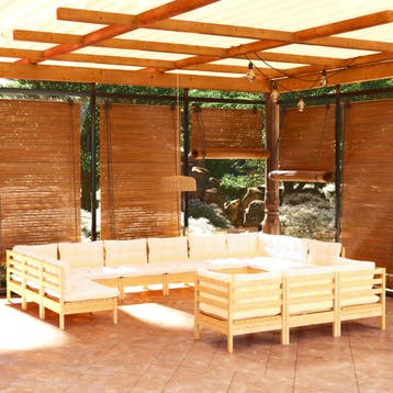 vidaXL 13-delige Loungeset met crèmekleurige kussens, Verzenden, Loungeset
