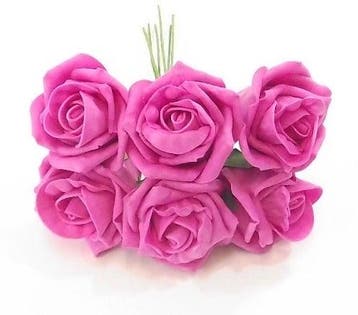 Foamroos Princess Kleurvast Fuchsia Pink 6 cm Bundel 6 stuks, Nieuw