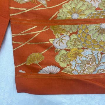 Kimono japonais vintage, Obi Fukuro en soie orange, broderie, Antiquités & Art