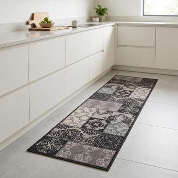 vidaXL Keuken Tapijt zwarte mozaïek 300 x 60 cm 100%, Jardin & Terrasse, Paillassons, Verzenden