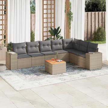 vidaXL 8-delige Loungeset met kussens poly rattan beige, Verzenden, Loungeset