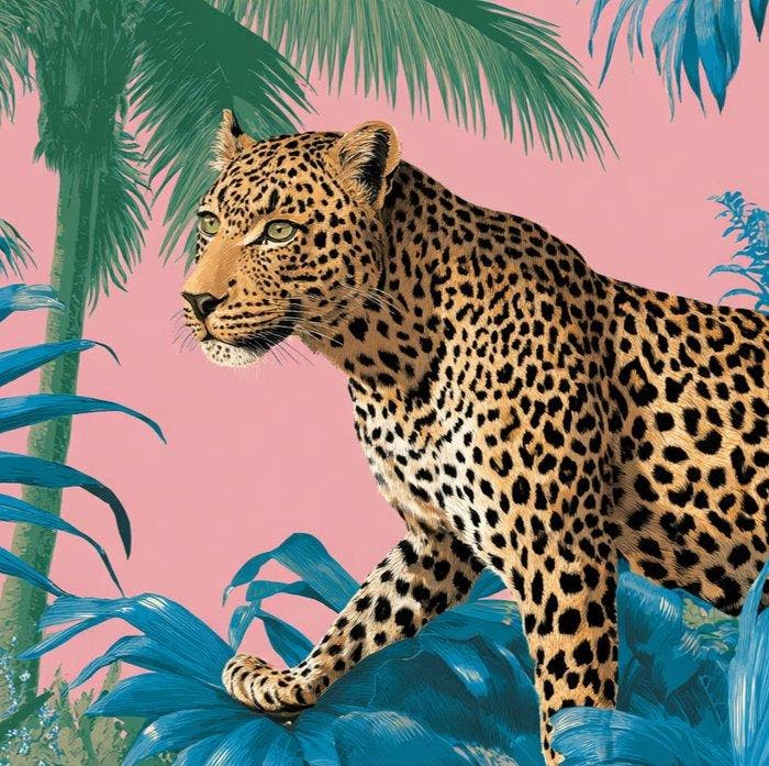 CREATIVE_HUB - Leopard in a blue foresta, Antiek en Kunst, Curiosa en Brocante