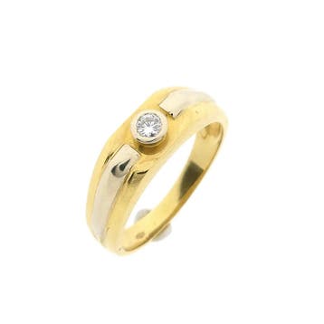 18 Krt. bicolor gouden solitair ring met diamant; 0,08 ct., Handtassen en Accessoires, Ringen, Gebruikt, 20 of groter, Heer, Ophalen of Verzenden