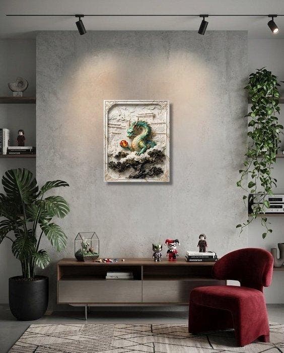 Makayhos - [Canvas] Jade Dragon – Eternal Spirit, Antiek en Kunst, Kunst | Designobjecten