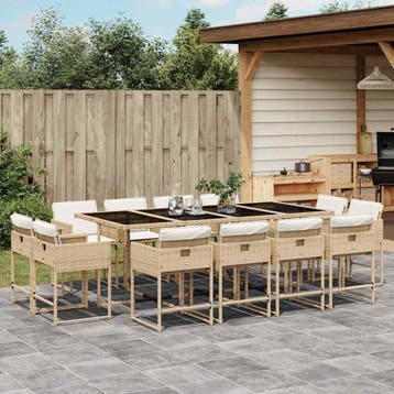vidaXL 13-delige Tuinset met kussens poly rattan beige, Verzenden, Nieuw, Tuinset