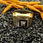 Gouden heren zegelring met onyx en zirconia, Handtassen en Accessoires, Gebruikt, Overige kleuren, 19 tot 20, Heer