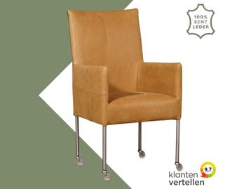 Leren eetkamerstoel Spark - Kenia Cognac (cognac) - Poten, Ophalen of Verzenden