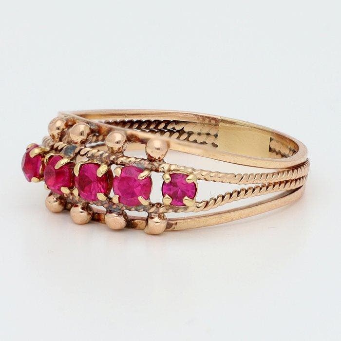 Bague - 14 carats Or jaune - Robijn, Handtassen en Accessoires, Ringen