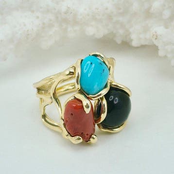 Koraal - Zilver, Verguld - Ring - CORALLO MEDITERRANEO