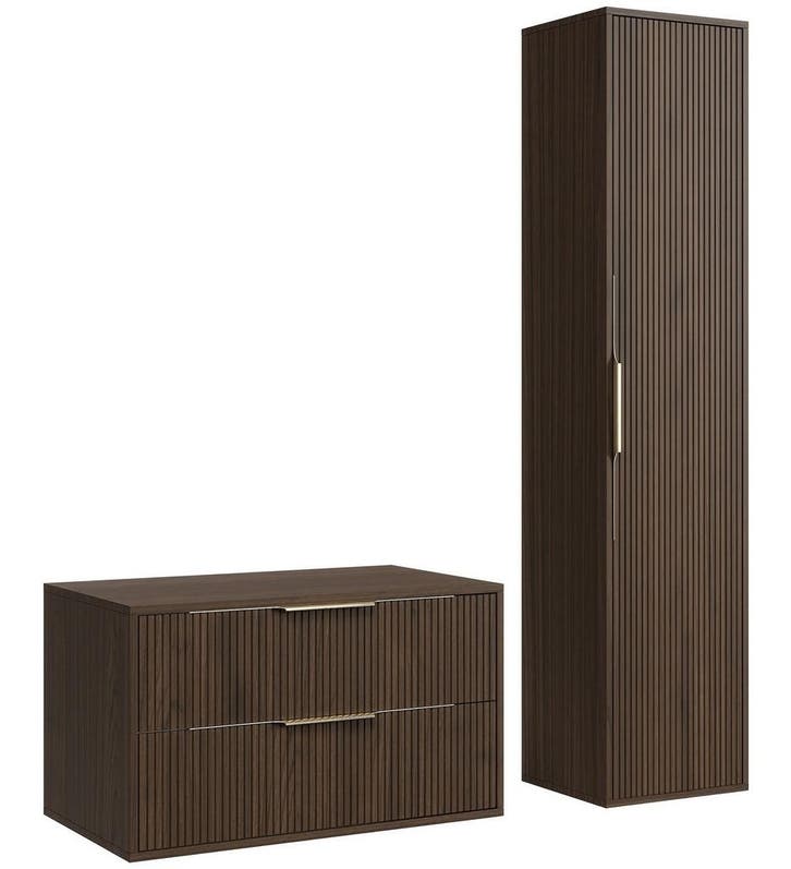 Wastafelkast Rimini 80 cm - Walnoot - met Kolomkast, Maison & Meubles, Salle de bain | Meubles de Salle de bain, Envoi