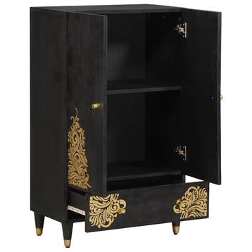 vidaXL Highboard Zwart 60 x 33 x 100 cm Massief Mango Hout, Huis en Inrichting, Verzenden, Nieuw