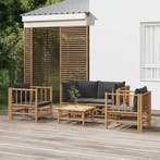vidaXL 5-delige Loungeset met kussens bamboe donkergrijs, Tuin en Terras, Verzenden, Nieuw, Loungeset