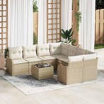 vidaXL Tuinbank Set 9 pcs Beige en Crème Poly Riet en Staal, Verzenden, Nieuw