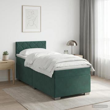 vidaXL Boxspringbed met matras en LED Donkergroen 90 x 200, Verzenden