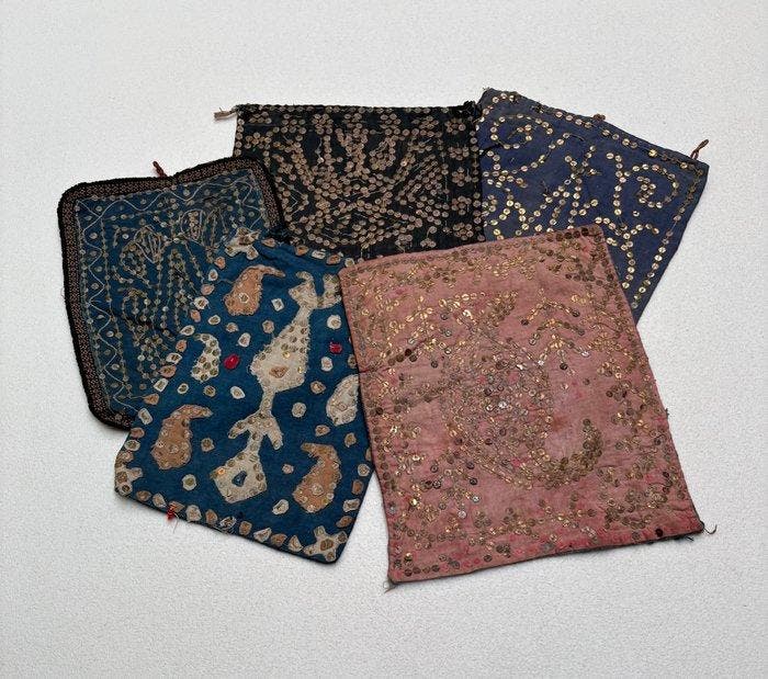 Borduurwerk - 5 x Poulak Duzi - Azerbeidzjan (Zonder, Antiquités & Art, Art | Art non-occidental