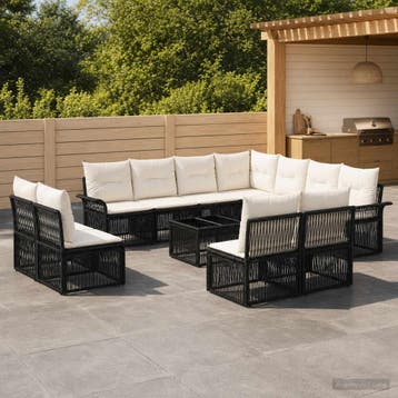 vidaXL Tuinbank Set 12 st Zwart poly rattan, Verzenden, Nieuw