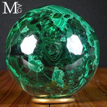 Malachite verte à motifs mosaïques Sphère polie, une, Collections, Minéraux & Fossiles