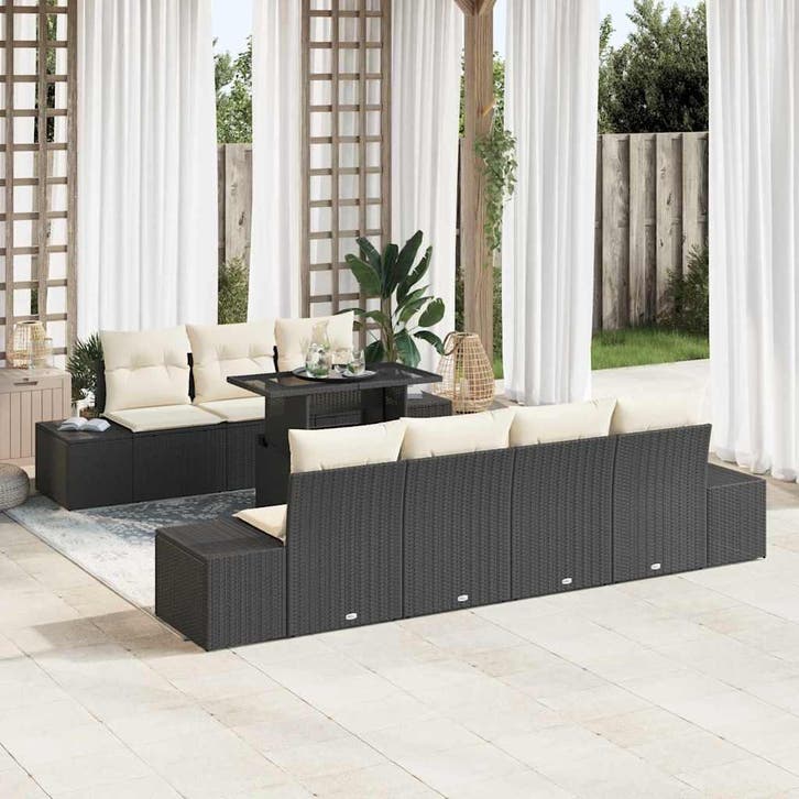 vidaXL Tuinbank Set met kussen 8 pcs Zwart en Crème, Jardin & Terrasse, Ensembles de jardin, Envoi