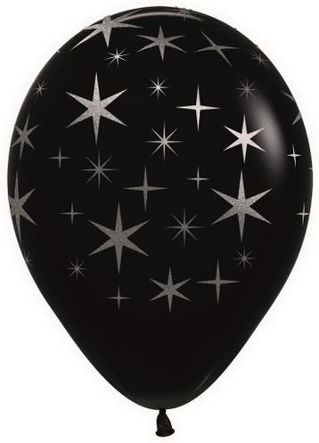 Ballonnen Bold Stars Black Metallic Ink Silver 30cm 25st, Verzenden