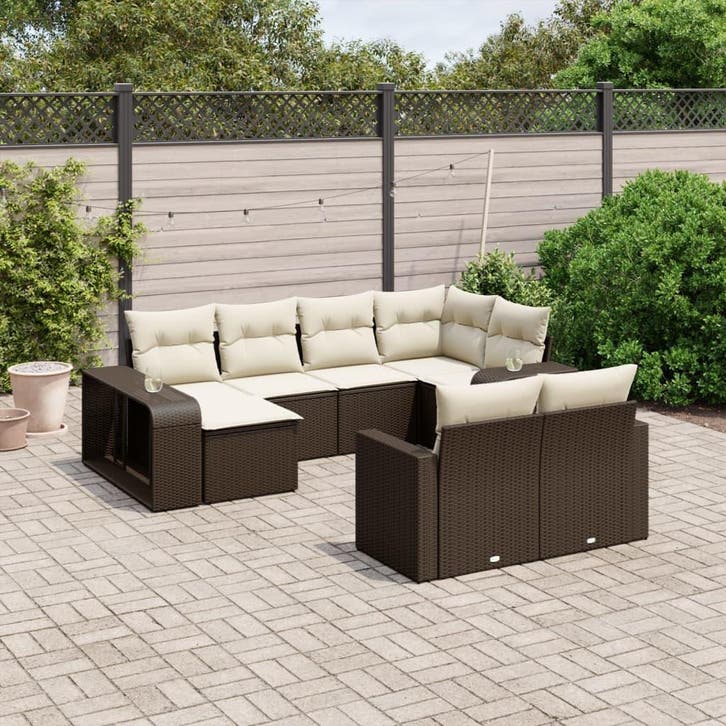 vidaXL 10-delige Loungeset met kussens poly rattan bruin, Jardin & Terrasse, Ensembles de jardin, Envoi
