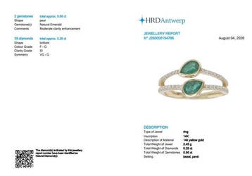 Ring - 14 karaat Geel goud - 0.92ct. tw. Smaragd - Diamant