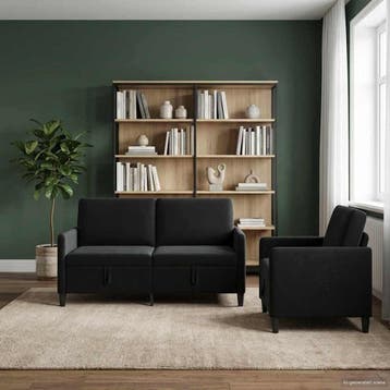 vidaXL Sofa Set Met Opslag 2 st Zwart Polyester, Verzenden, Nieuw