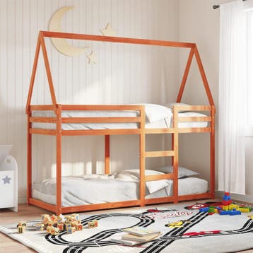 vidaXL Stapelbed met bedhuis massief grenenhout wasbruin, Verzenden