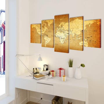 vidaXL Canvas muurdruk print set wereldkaart 200 x 100 cm, Verzamelen, Verzenden, Nieuw