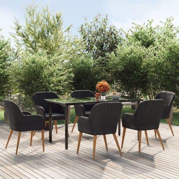 vidaXL 7-delige Tuinset met kussens zwart, Verzenden, Nieuw, Tuinset