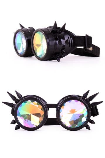KIMU® Goggles Steampunk Bril Spikes Zwart Montuur Caleidosco, Ophalen of Verzenden, Nieuw