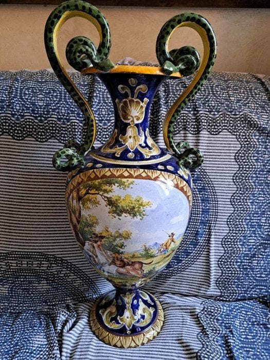 Vaas - Aardewerk - Amfoorvaas in maioliek aardewerk, Antiek en Kunst, Antiek | Glaswerk en Kristal