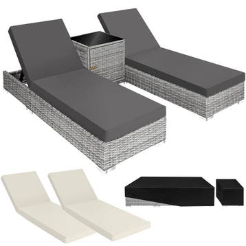 tectake 2 rotan ligstoelen met aluminium frame en tafel, inc, Verzenden, Nieuw