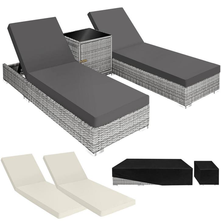 tectake 2 rotan ligstoelen met aluminium frame en tafel, inc, Jardin & Terrasse, Ensembles de jardin, Envoi