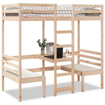 vidaXL Hoogslaper met bureau en stoelen massief grenenhout, Huis en Inrichting, Verzenden, Nieuw