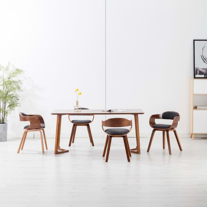 vidaXL Eetkamerstoelen 4 st stof en gebogen hout donkergrijs, Huis en Inrichting, Stoelen, Nieuw, Verzenden