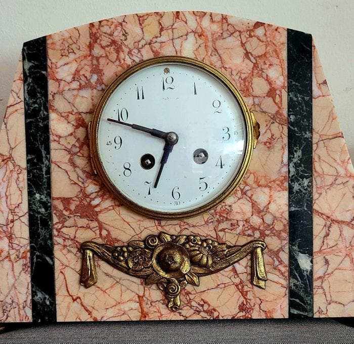 Pendule de cheminée (4) - Art déco - Bronze rosé, marbre, Antiek en Kunst, Kunst | Designobjecten