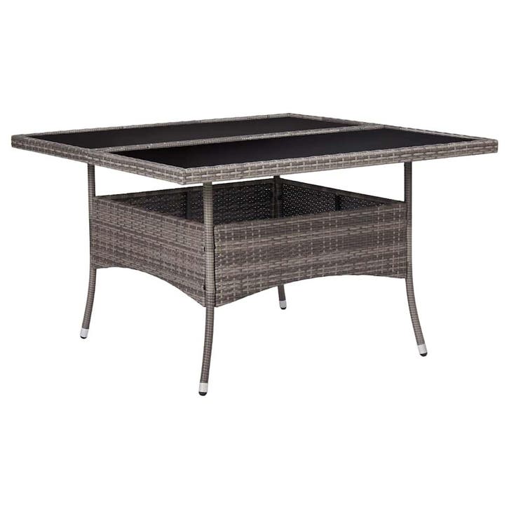 vidaXL Tuintafel poly rattan en glas grijs, Tuin en Terras, Tuintafels, Nieuw, Verzenden