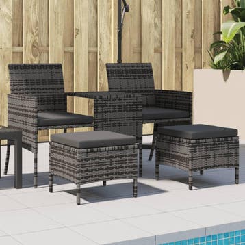 vidaXL Tuinbank met tafeltje en krukken tweezits poly rattan, Tuin en Terras, Verzenden, Nieuw