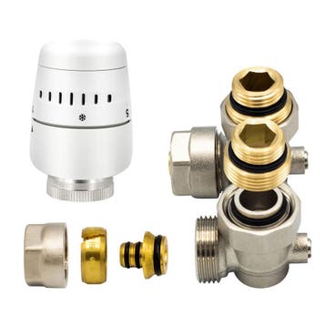 Belrad H-Blok haaks radiatoraansluitset nikkel wit set, Doe-het-zelf en Bouw, Verwarming en Radiatoren, Verzenden, Nieuw, Thermostaat