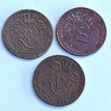 België. Leopold I. 5 Centimes 1837 , 1841 en 1842 (Zonder