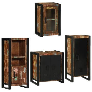 vidaXL Badkamermeubel Set 4 pcs Multikleur Massief, Huis en Inrichting, Badkamer | Badkamermeubels, Verzenden, Nieuw