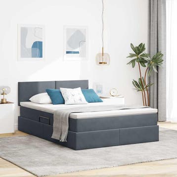 vidaXL Opbergbed met hoofdeinde Donkergrijs 140 x 200 cm, Verzenden