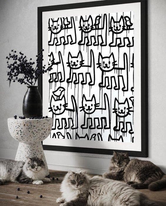 Roger Haus - Cats & Birds III - XL, Antiquités & Art, Art | Objets design