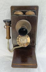 Analoge telefoon - Hout, Koper - Houten wandtelefoon met